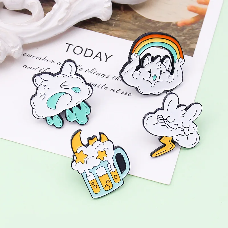 Creative Cute Cloud Baby Thunder and Rain Rain and Sky Raise The Rainbow Drunk Alloy Brooch All-match Backpack Badge Accessories