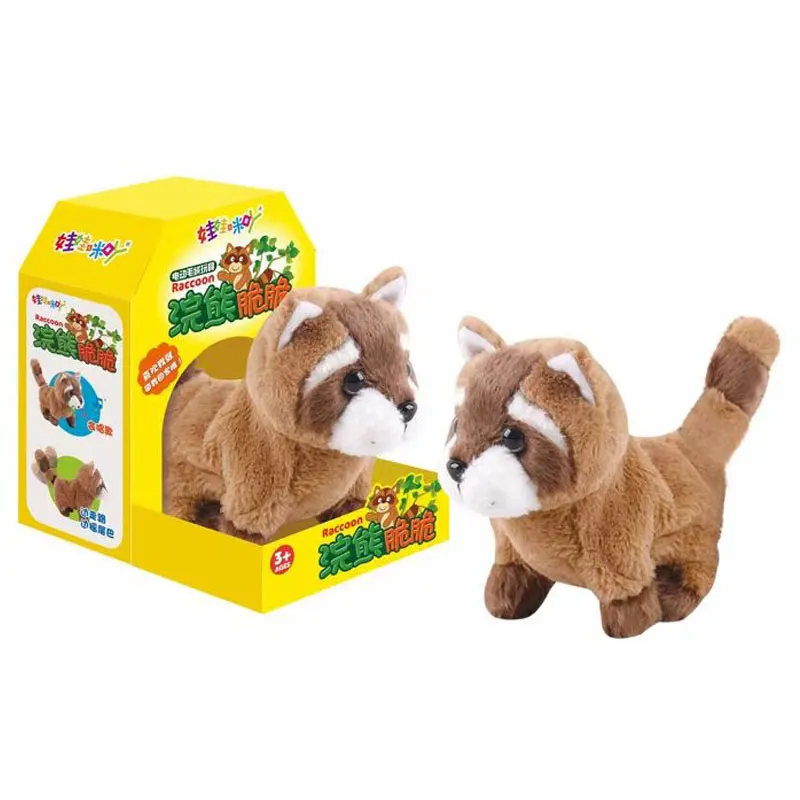 Electronic Plush Raccoon Toy Walk Robot Animal Electric Procyon Lotor Pet With Music Funny Bear Toys For Children Birthday Gift