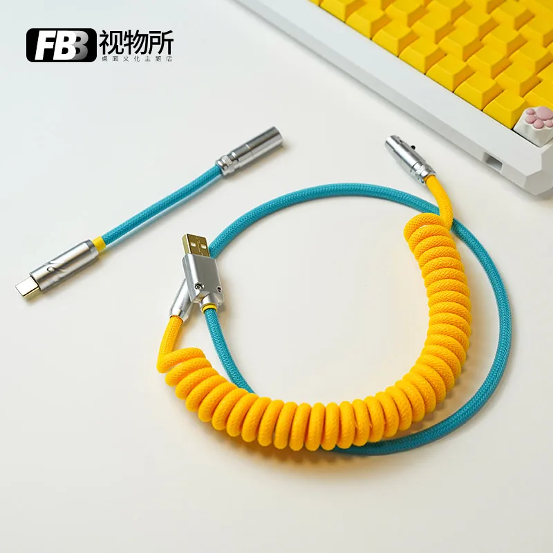 fbb-cables-type-c-little-bee-theme-handmade-customized-data-cable-phone-weaving-spiral-mechanical-keyboard-keycap-cable-mini-usb