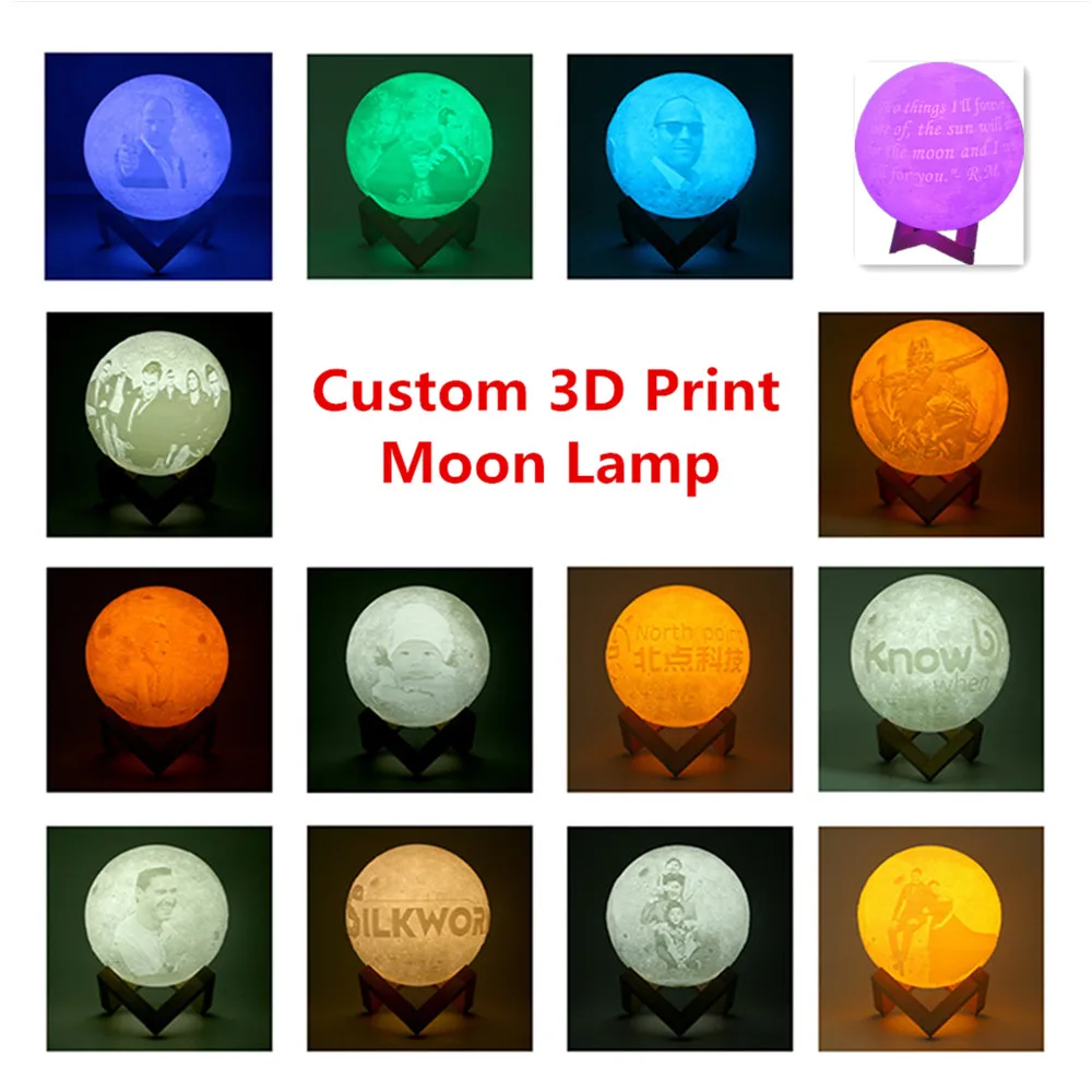 Customized 3D Print Moon Lamp 2/16 Colors  Change USB Rechargeable Night Light Touch/Remote Control Valentine's Day Gift