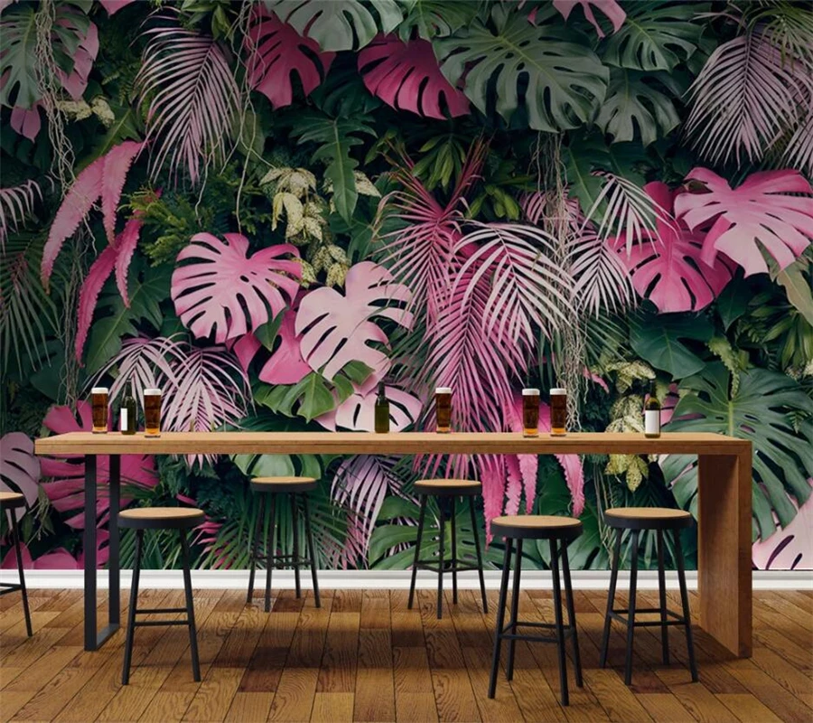 

wellyu Custom wallpaper 3D mural pink green rainforest plant TV background wall living room bedroom restaurant 3d wallpaper обои