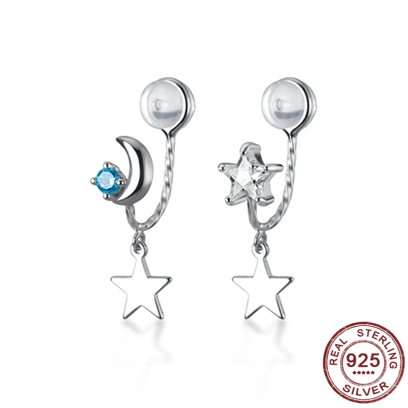 

Trendy Star Moon Earrings for Women S925 Silver Exquisite Rhinestone Ear Nail Simple Ear Double Hole Jewelry Hot