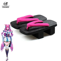 ROLECOS LOL Spirit Blossom Ahri Cosplay Shoes Game LOL Ahri Cosplay High-Heeled Shoes for Women Wooden Geta Clogs Ahri Cosplay