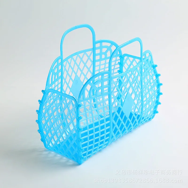 Portable Plastic Bath Basket, Hollow Jelly, Beach Vacation, Large-Capacity, Female Purses, Handbags, Reusable and Easy to Clean