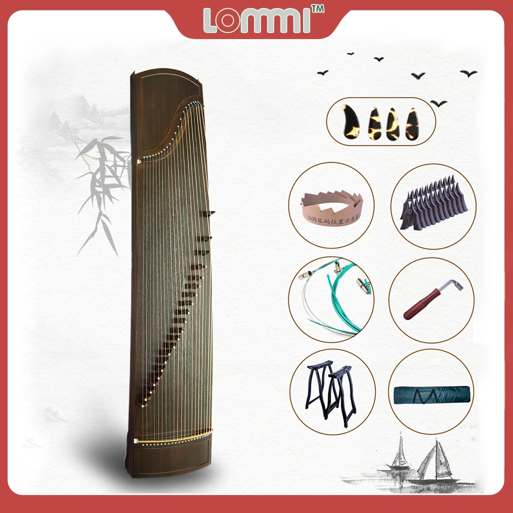 

LOMMI PRO Stage Performance Guzheng Chinese Zither Harp KOTO 21 String Paulownia Sound Board With Carry Bag Stand Bridges SET