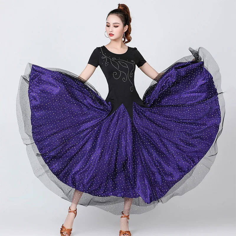 

Ballroom Dance Dress Women Short Sleeve Purple Standard Dancing Dresses Lady's Waltz Ballroom Competition Dance Costume