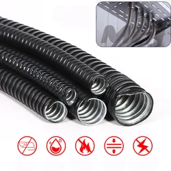1M Plastic coated metal hose Flame retardant threaded corrugated Tube wire harness casing for Cable line protecter Pipe Sleeve