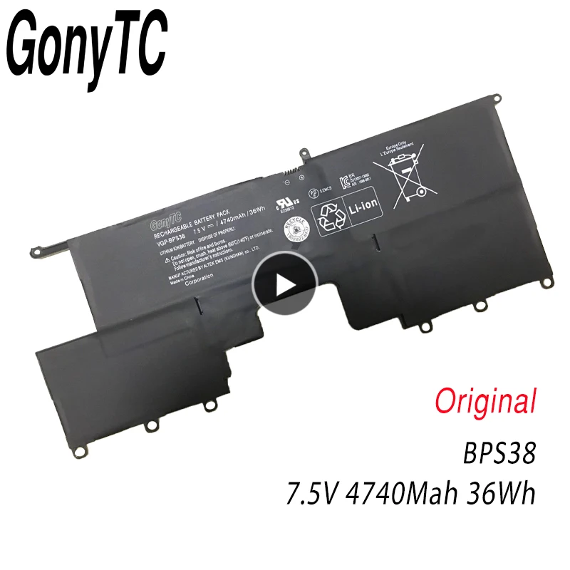 

VGP-BPS38 Laptop Battery For SONY VAIO PRO11 PRO13 SVP1321BPXB SVP13216PG SVP132A1CM SVP11217SCS BPS38 7.5V 36WH/4740mAh