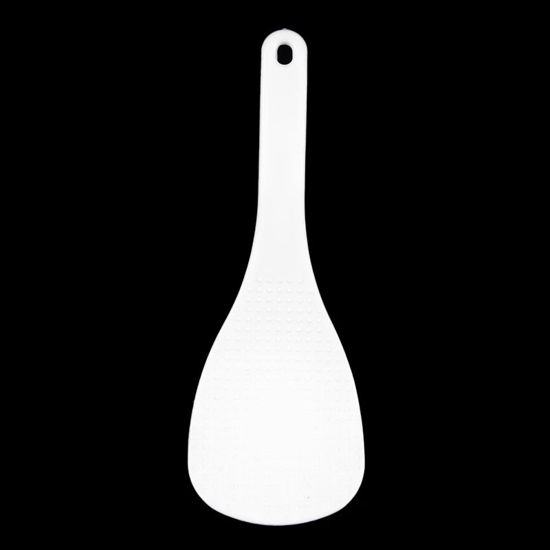 Kitchen Dotted White Plastic Flat Rice Scoop Paddle Meal Spoon