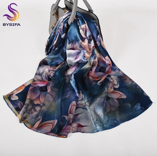BYSIFA-bufanda larga de seda satinada para mujer, chal de marca de moda, estampado, primavera y otoño, 160x70cm