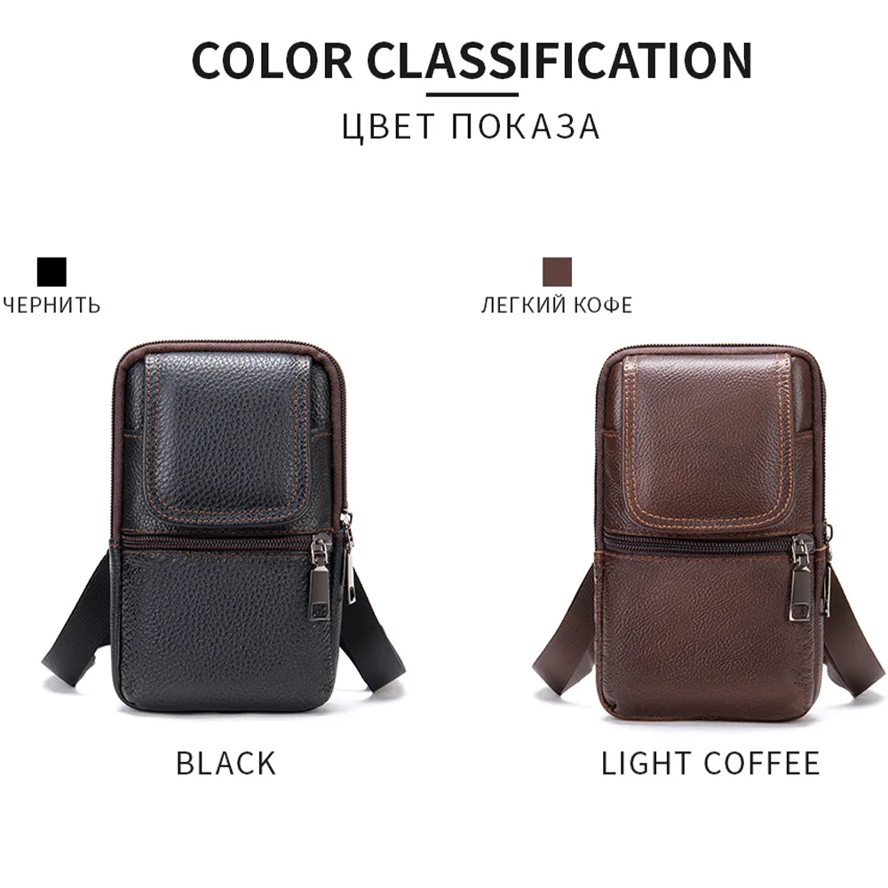 MVA Men Shoulder Messenger Crossbody Bag To Belt Man Fanny Casual Men\'s Waist Bags Leather Small Phone Pouch Cigarette Case 7488