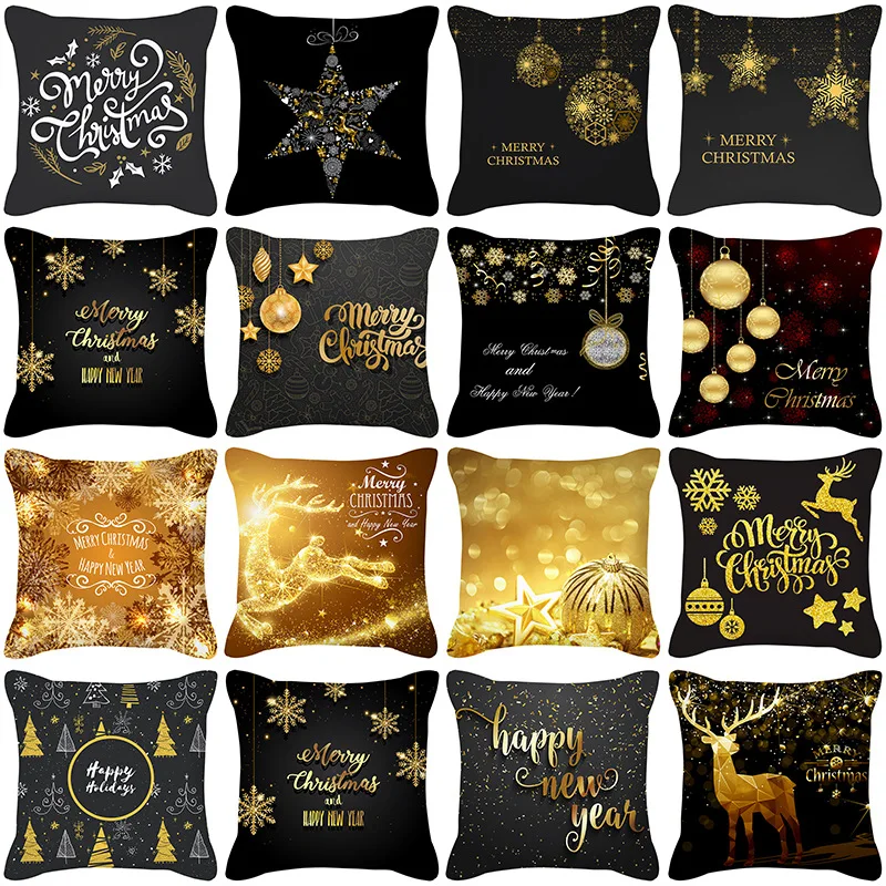 

45*45cm Christmas Pillow Cover Black Gold Series Pillowcase Without Pillow Core Pillows Decor Home Cojines Decorativos Para Sofá