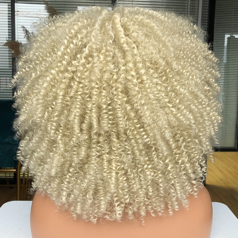 Pelucas rizadas Afro de pelo corto con flequillo para mujeres negras Cosplay Lolita peluca sintética Natural rubia blanca rosa azul verde