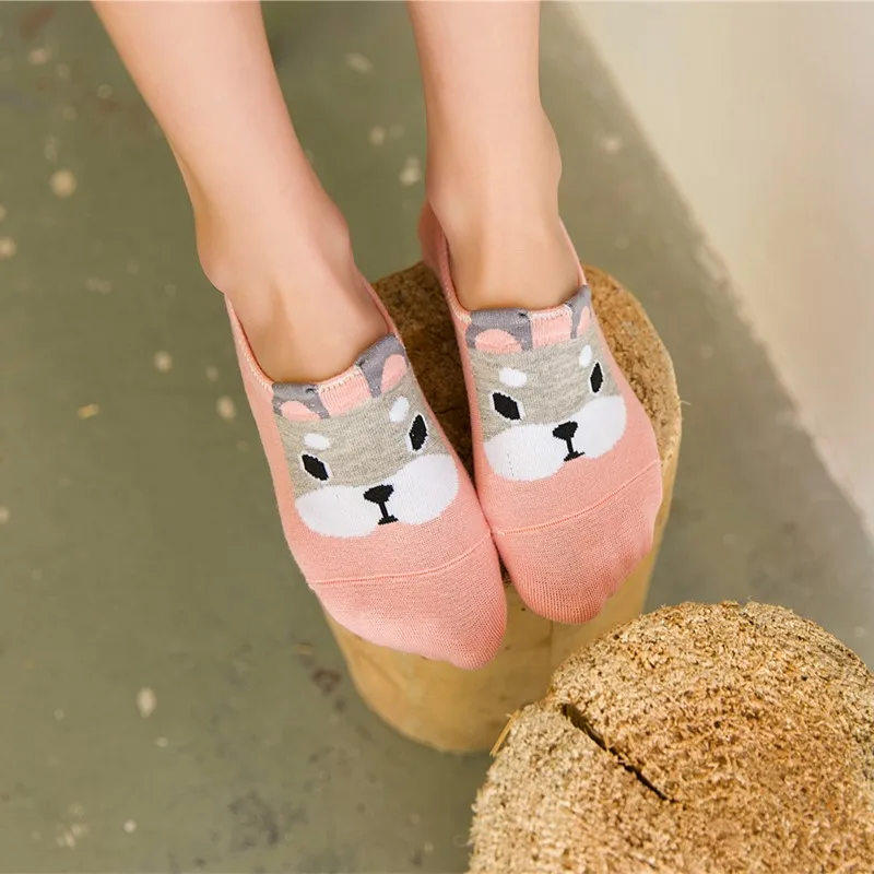 5 Pairs New Arrival Spring Summer Cotton comfortable Cartoon Animal Dog Funny Invisible Ankle Casual Female Girl Boat Socks