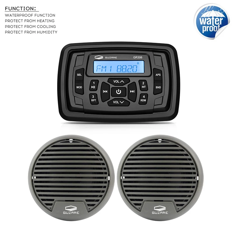 

Watertight Marine Stereo Bluetooth Media Receiver Boat Audio Radio FM AM MP3 Player For ATV Yacht Motorcycl+3inch Marine Speaker