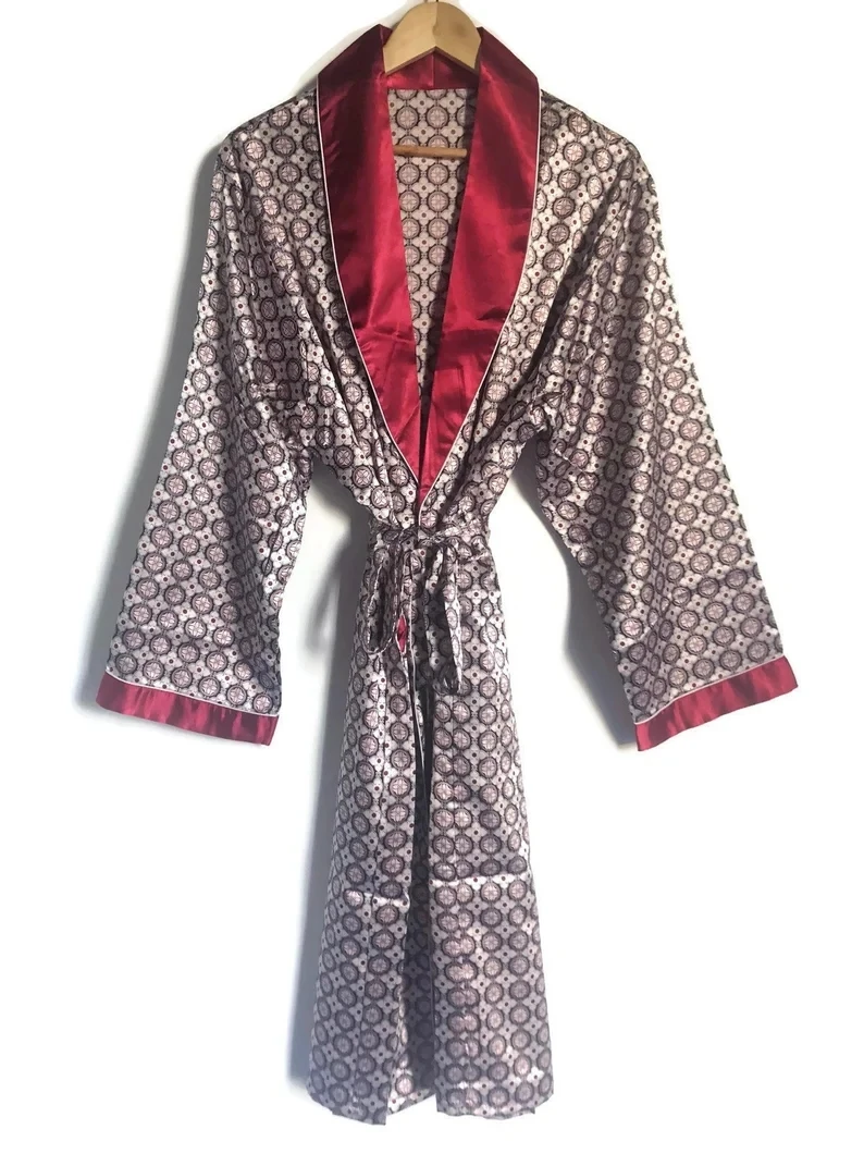 Mens Robe | Smoking Jacket | Boho Dressing Gown | Retro 1970s Vintage Style 70s Pattern | Satin Silky Loungewear Housecoat Gift