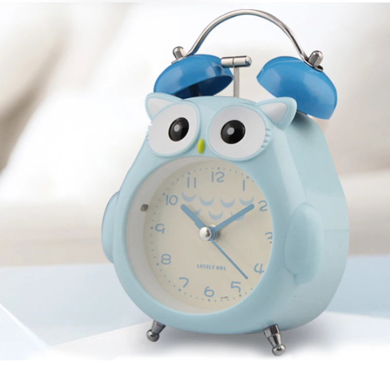 Cute Cartoon Owl Children Student Wake Up Alarm Clock Bedroom Bedside Clock Mute Sweeping Glowing Metal Cartoon Without Battery