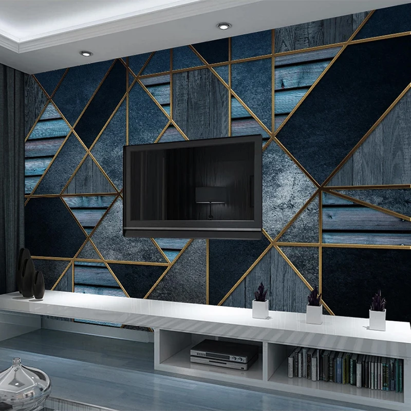 Nach 3D Foto Tapete Blau Geometrische Holzmaserung Relief Wandbild Moderne Wohnzimmer Sofa TV Hintergrund Wand Papers Home Decor
