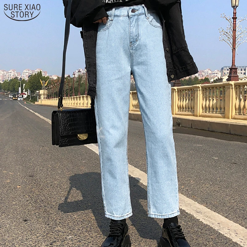 

Plus Size Jeans Women High-Waist Casual Jeans 2021 Autumn Denim Women Trousers Straight Loose Wide-Leg Korean Pantalon 10387