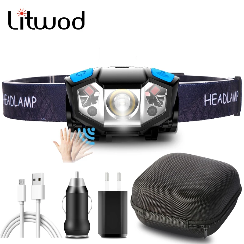 

XP-G Q5 Sensor Led Headlamp Built in Battery 3000lumen USB Reachargeable Camping Bulbs Litwod Head Lamp Flashlight Torch