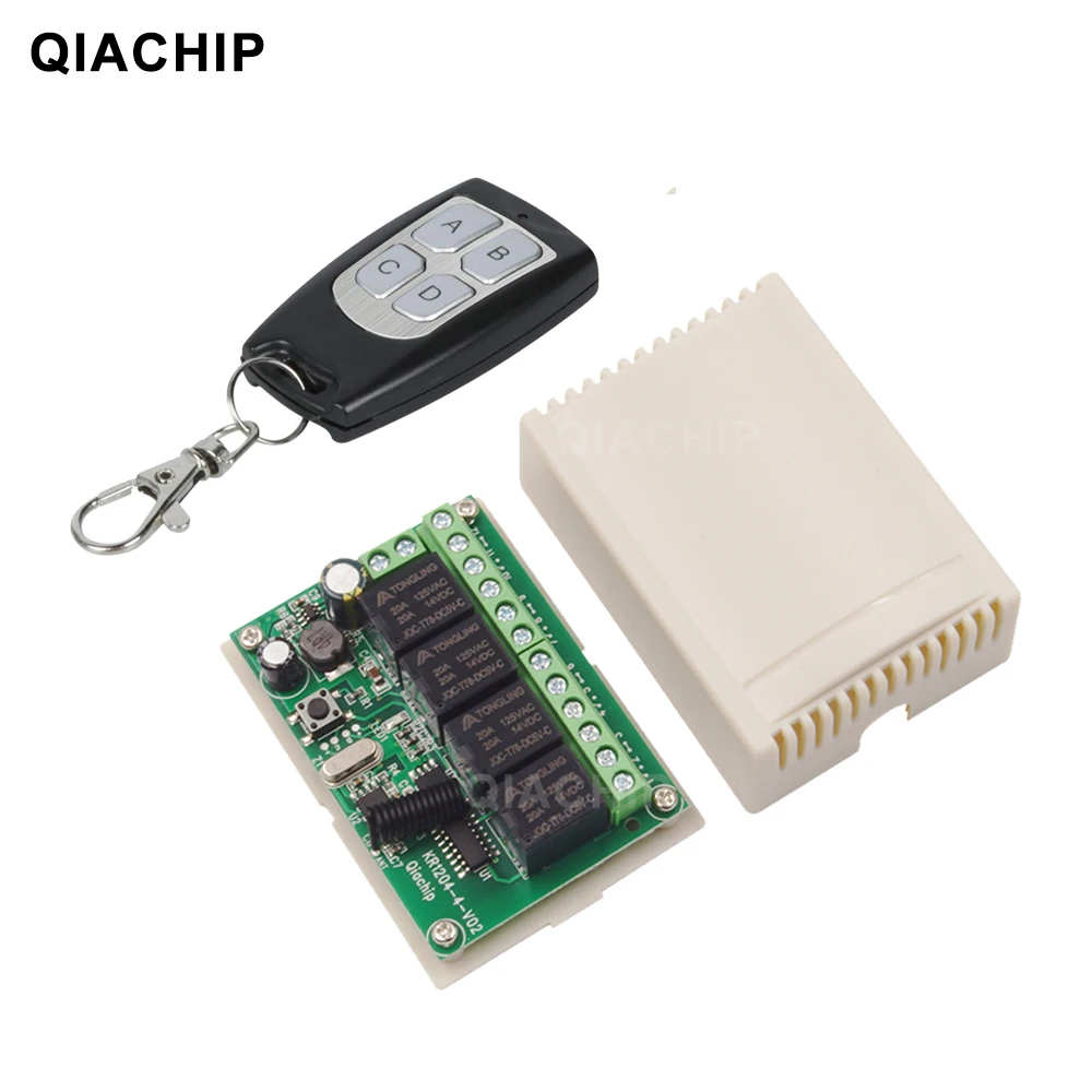 QIACHIP 433MHz Universal Wireless DC 12V 4CH RF Remote Control Switch Receiver Module & 433 MHz Transmitter Learning Code Switch