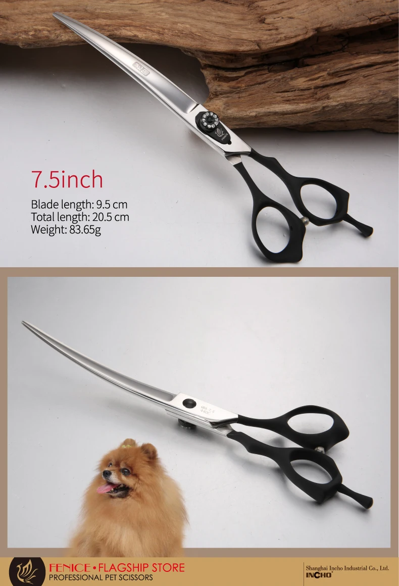 Fenice 7.5/8.0/9,0 zoll Professional Pet Pflege Schere Sicherheit Hund Scheren Haar Schneiden Schere Gebogene Schere mit Kamm – Detail 3
