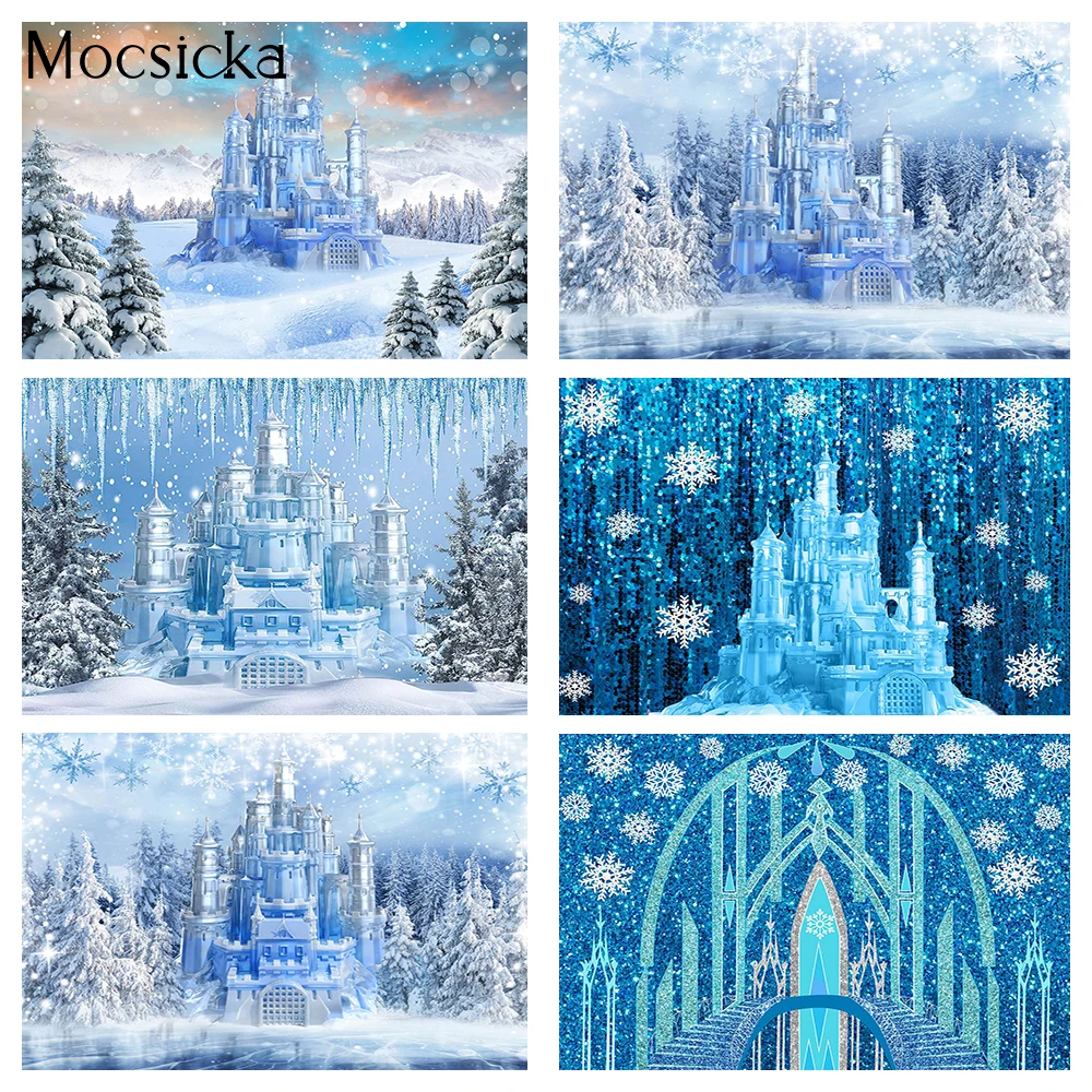 

Winter Frozen Castle Backdrop Snow Wonderland Landscape Portrait Photo Background Decor Merry Christmas Photography Studio Props