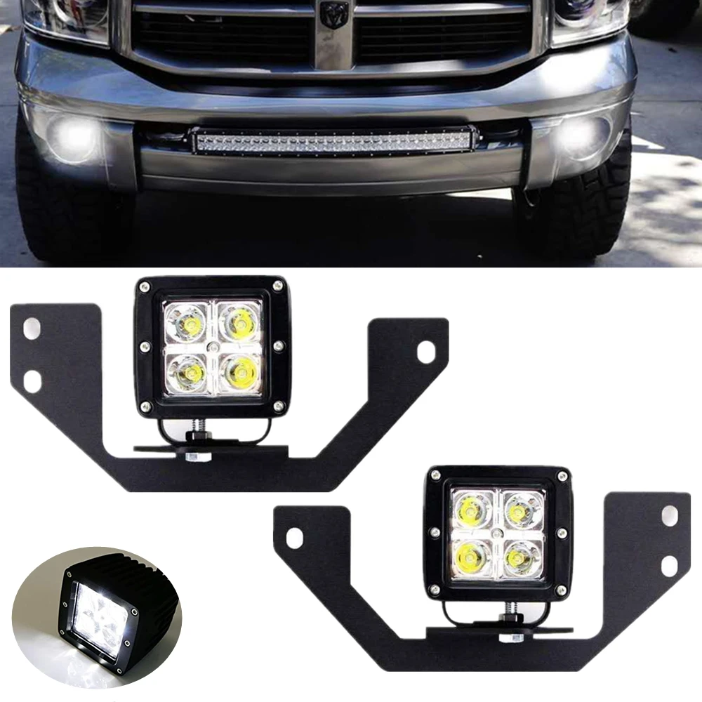 

For 02-08 Dodge Ram 1500 24W LED Fog Light With Front Bumper Car Driving Light Mounting Bracket Set