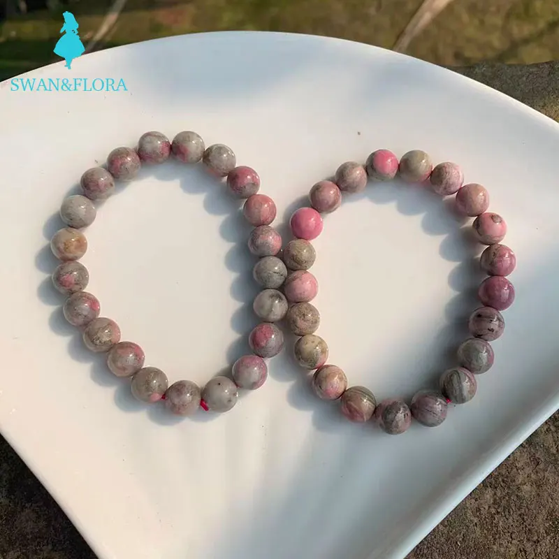 Natural Rhodonite quartz Crystal Bracelet Woman Man Wealthy Titanium Beads 8mm 9mm From Brazil Jewelry AAAAA