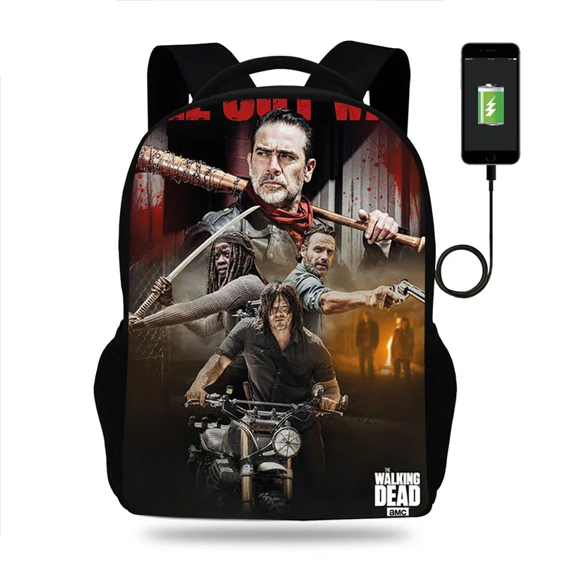 The Walking Dead Backpack Boys Girls School Bag Children Book Bags Men Women Rucksack Teens USB Travel Knapsack Mochila