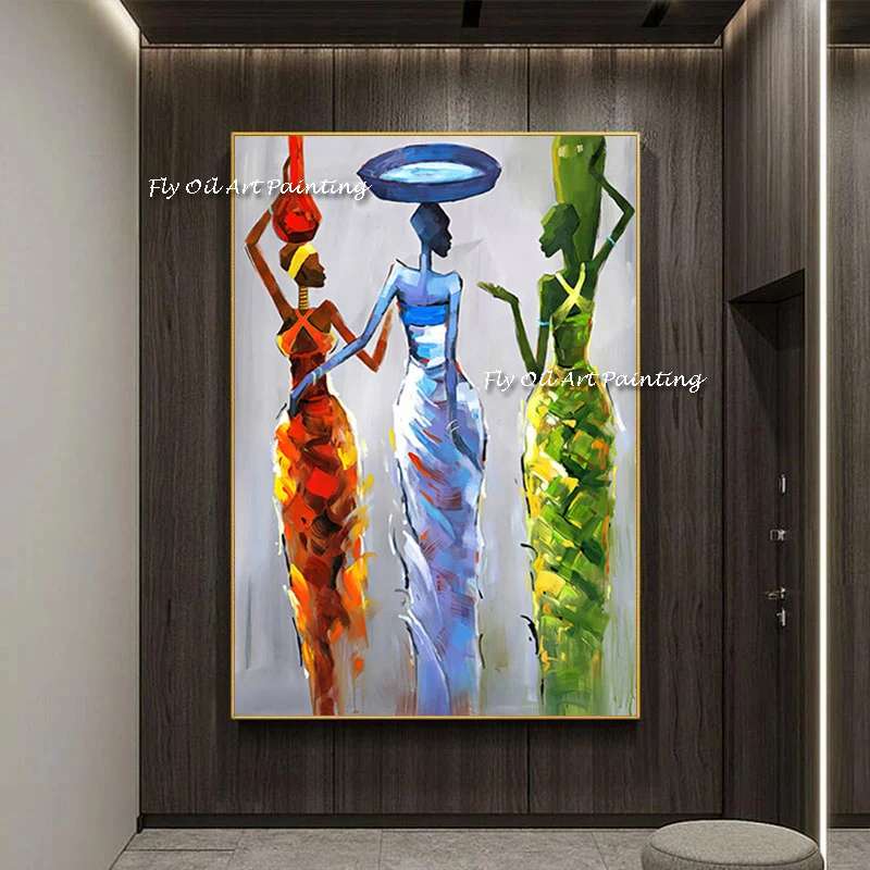 

100% Hand Painted abstract african women colorful Oil Painting Hand Made Retro Wall Pictures Wall Poster Home Decoration Artwork