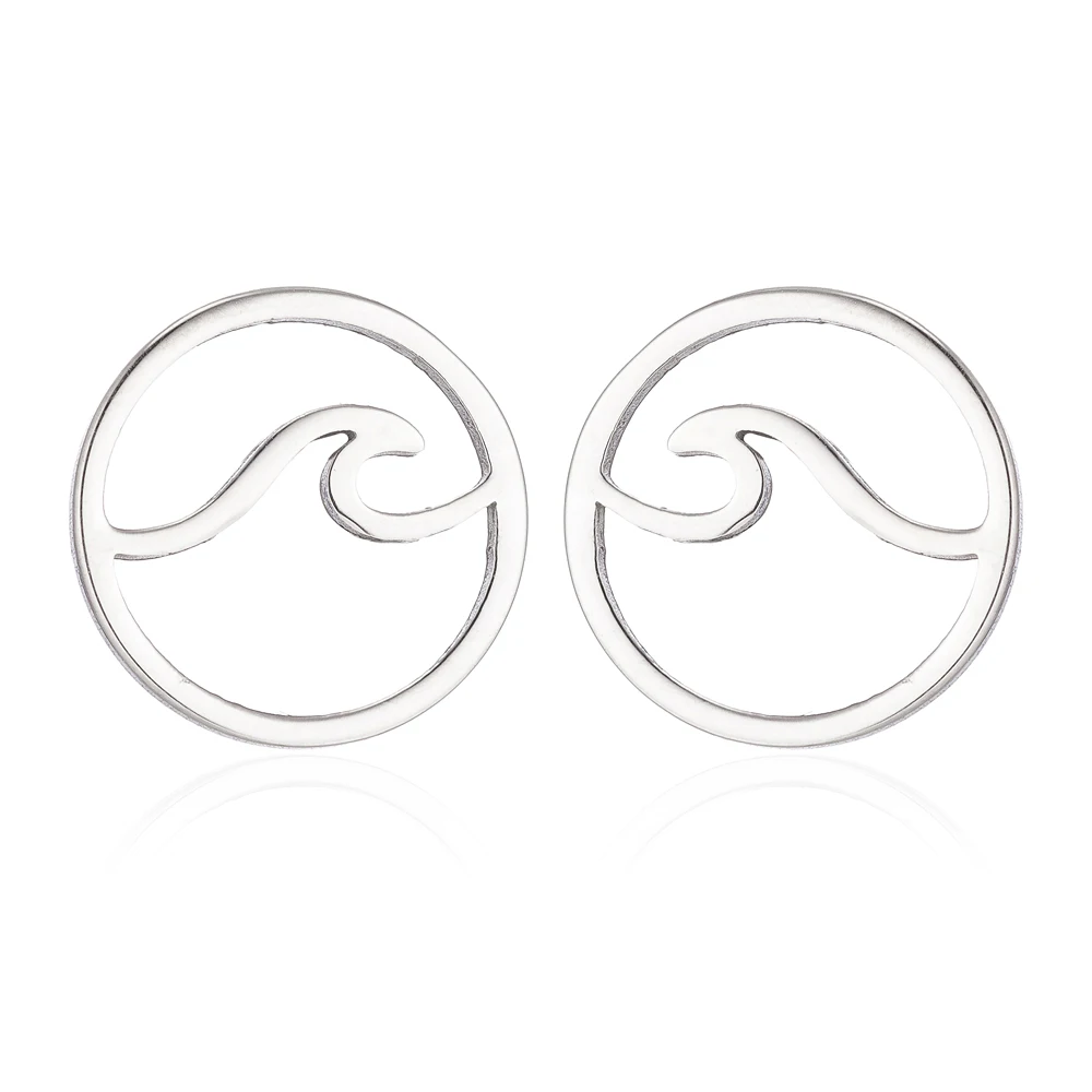 Simple Round Wavy Earrings Wave Stud Earrings Exquisite Female Stainless Steel Jewelry Girls Sea Surf Beach Fashion Accessory