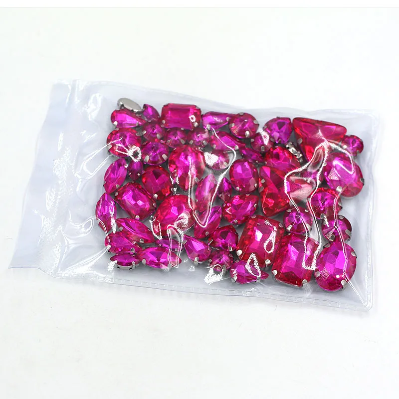 Best seller Wholesale 5 Bags Mixed Shape Silver Base Sew on Glass Crystal Rose Red Rhinestones for Clothing/Wedding Dress