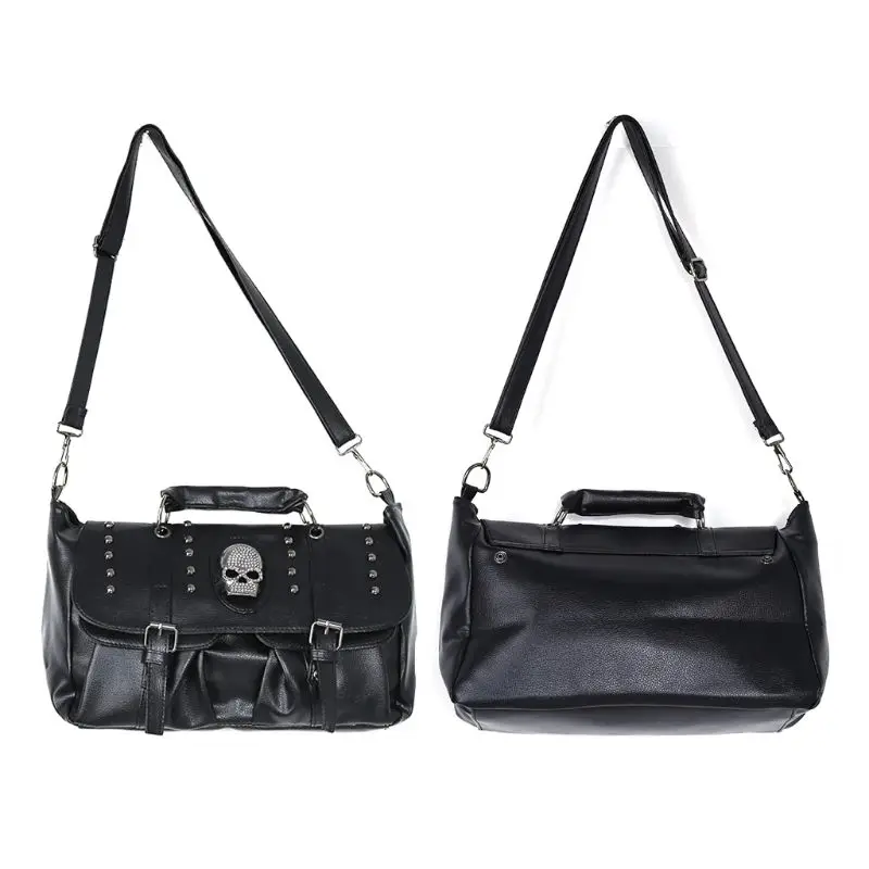 Popular Fashion Womens Personalise Punk Rivet Skull Shoulder Bag Handbag Black