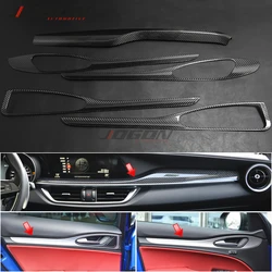 5pcs Real Carbon Fiber For Alfa Romeo Stelvio 2017-2020 Car Accessories Centre Console Dashboard Side Door Handle Panel Trim