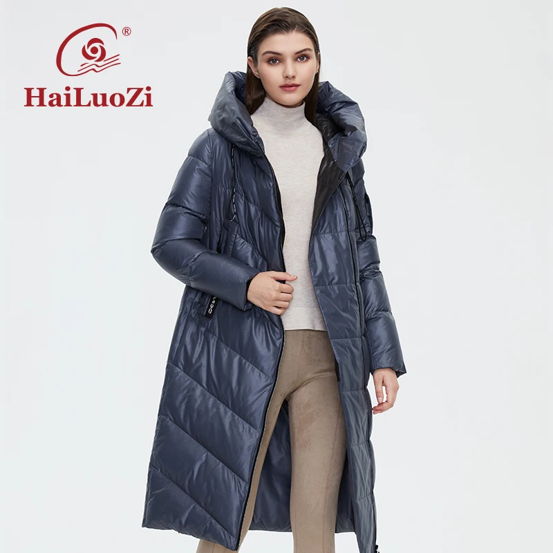 HaiLuoZi-Parka rembourrée à capuche pour femme, manteau en coton, vestes chaudes, fermeture éclair, style allongé, mode pour femme, nouveau, hiver