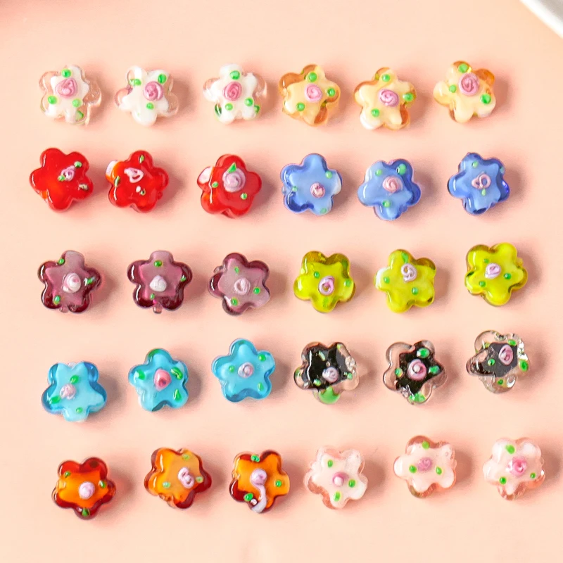 ins wind fresh and lovely glass glazed flower beads diy earrings beaded accessories handmade necklace bracelet material