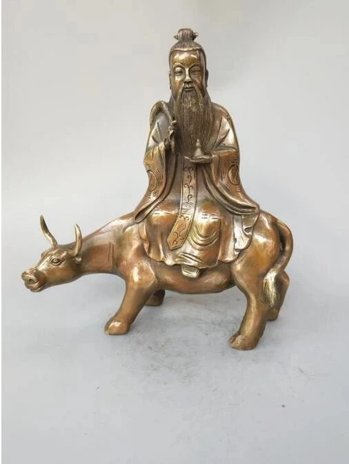 Copper Statue Chinese pure brass Taoism founder Lao tze to ride cow statue