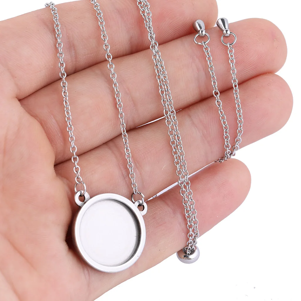 Onwear 5pcs Stainless Steel Adjustable Choker Necklace Pendant Bezel Trays 16mm 18mm Cabochon Base Setting Blanks Diy Accessorie