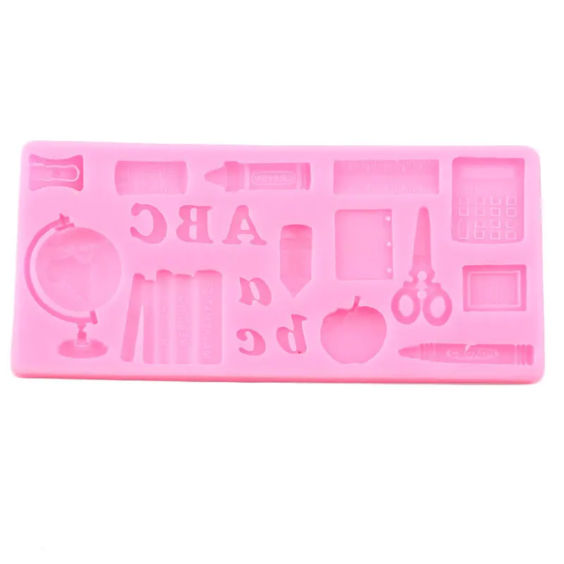 Study Tools Globe School Bag Book Scissor Drawing Pen Silicone Mold Fondant Cake Decorating Tools Candy Chocolate Gumpaste Mould