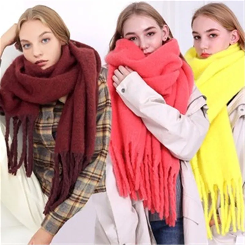 Luxusmarke Winter warm gestrickt Plaid Schal Damen Wolle Pashmina Quasten Schal Damen Schals und Wickel Foulard Femme gestohlen