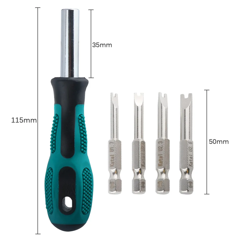 FIXFANS 4 Piece 1/4 Inch Hex Shank U Fork Type Screwdriver Bit Set with Magnetic Screwdriver Bit Holder Handle Socket Adapter