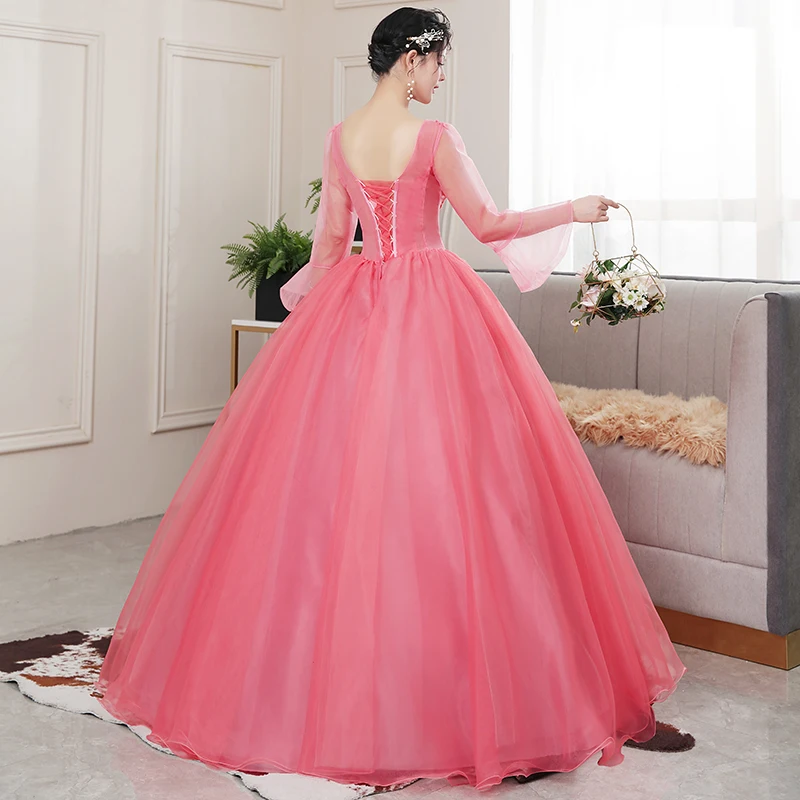 Quinceanera Dresses 2022 Vestidos The Party Prom V-neck Long Sleeve Ball Gown Luxury Lace Appliques Quinceanera Dress Host Dress