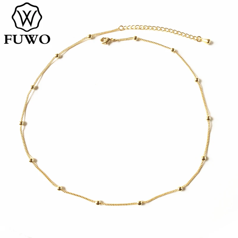 FUWO Wholesale Brass Beads Chain,High Quality Anti-Tarnish Golden Plated Jewelry Accessories For Necklace Making NC012 5Pcs/Lot