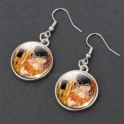 Gustav Klimt The Kiss Art Glass Cabochon Circle Dangle Earrings Hook Drop Earings Women Girls Ear Jewelry Accessories