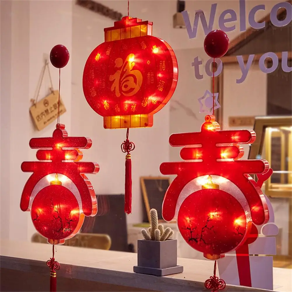 China New Year Red Lantern Spring Festival LED Hanging Lights New Year Suction Cup Lantern Chinese Lantern Light No Battery