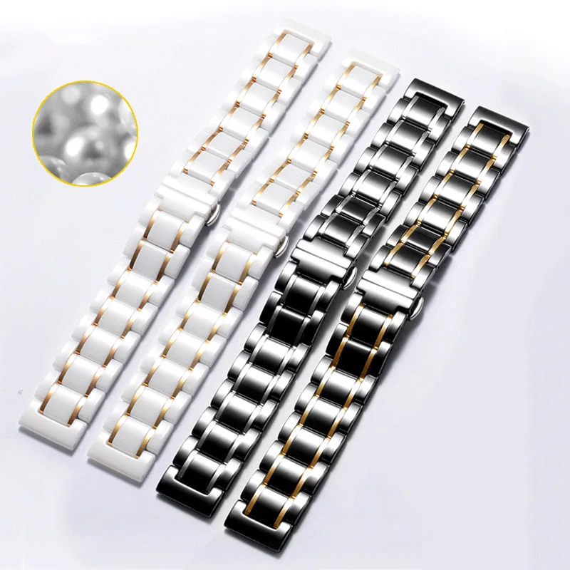 

Ceramic Fine steel watchband 15mm 16mm 18mm strap with butterfly buckle for H-u-a-w-e-i B6 B2 B3 B5 smart sport watch chain