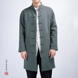 Chinese National Style Long Windbreaker Jacket Men Streetwear Long Jacket Men Hip Hop Vintage Kimono Jacket Coat  4XL