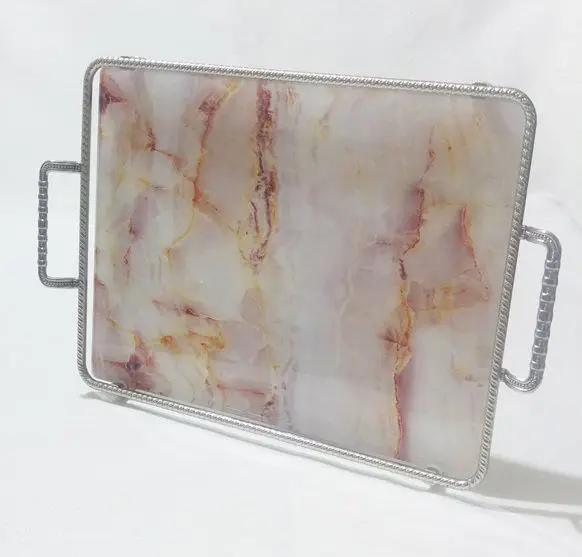 

DOLBOVI Big size Silver White Marble Patterned Glass Marbled tray 42*25 * h5 cm tray поднос plateau de service