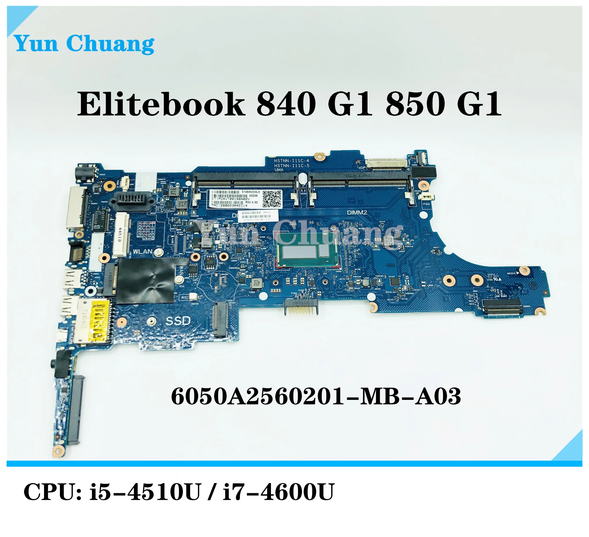 

Материнская плата 6050A2560201-MB-A03 для HP EliteBook 840 G1 850 G1, материнская плата для ноутбука core I3 I5 I7 4-го поколения ЦП 802523-001 100%, протестирована